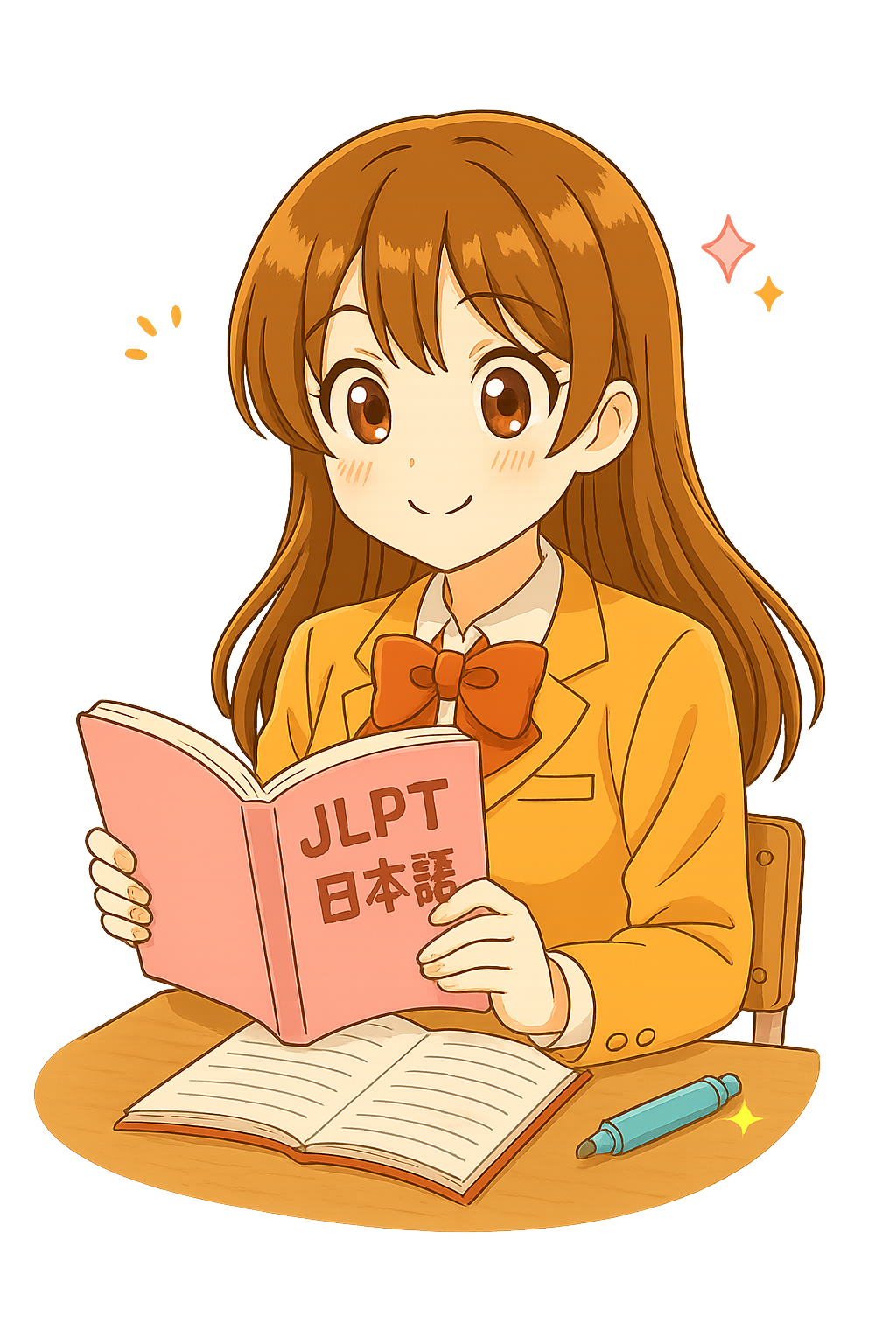 JLPT study girl illustration